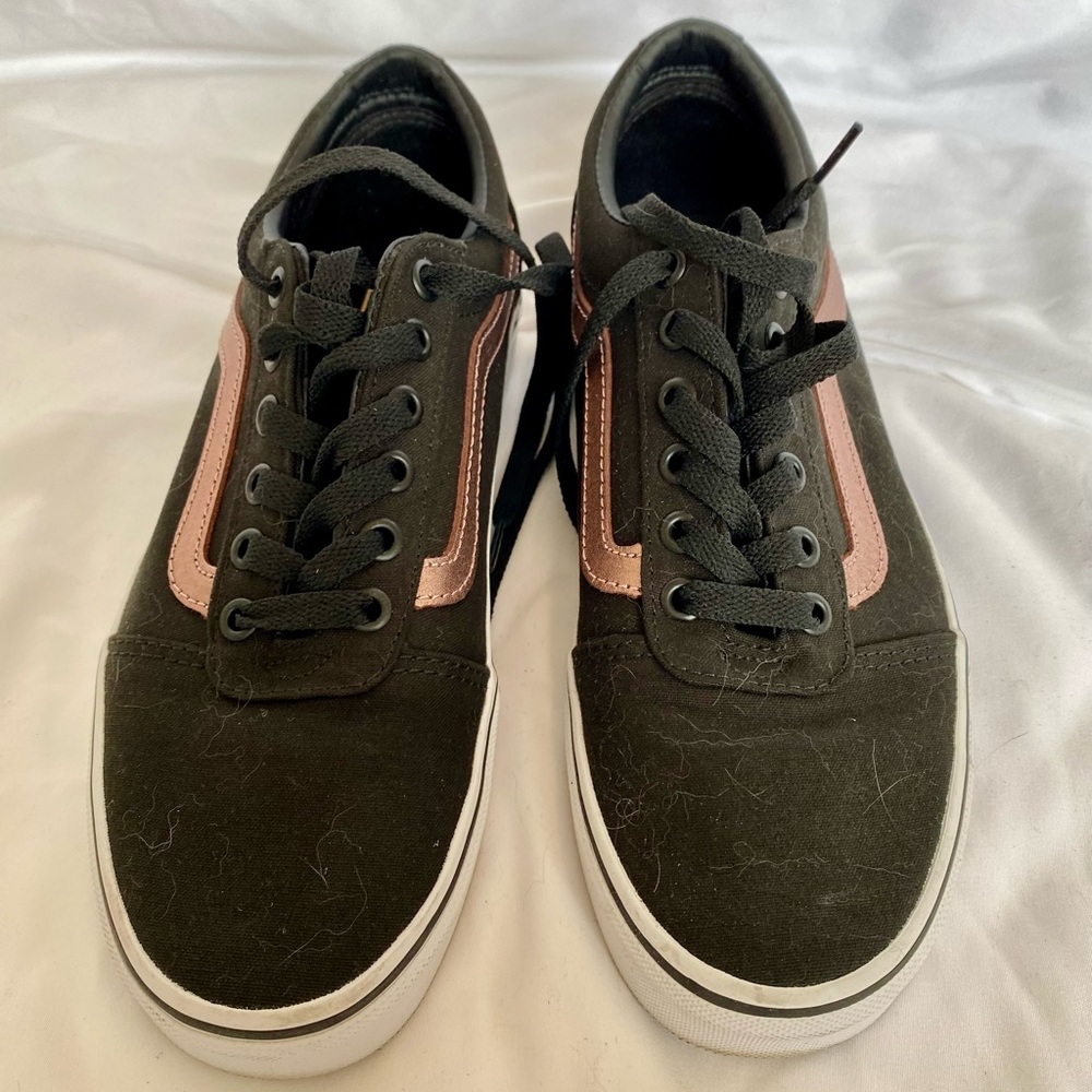 Black Canvas Vans with Rose Gold Detail